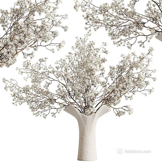 Delicate White Vase With Natural Blooming White Flower Branches For Home Decor 3d model 