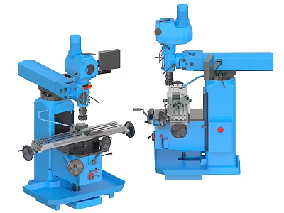 Two Blue Industrial Milling Machines Different Models For Precision Machining Use 3d model