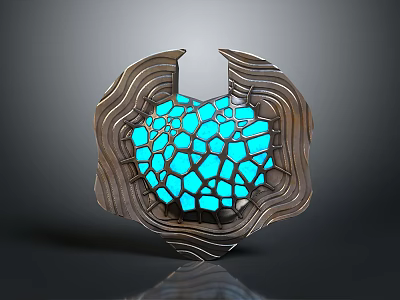 Ornamental Shield Weapon With Metallic Frame And Blue Luminous Cracked Surface 3d model