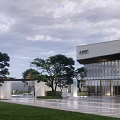 Shan Clo d City Modern Sales Office Building Entrance With Trees Lawn Lighting And Car