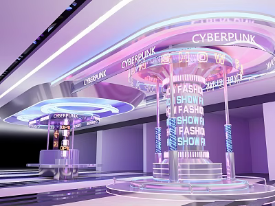 Cyberpunk Fashion Show Photo Spot With Illuminated Signs And Platform Stage 3d model