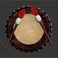Household Decorative Drum With Dragon Pattern Black Base Red Drumsticks White Head And Silver Rivets