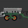 Green Agricultural Machinery With Silver Hopper Large Wheels And Orange Rims