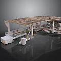 Wooden Canopy Market Structure With Multiple Stalls Displayed Goods And Potted Plant