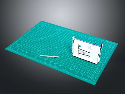 DIY Small Furniture Craft Model On Green Cutting Mat With Utility Knife 3d model