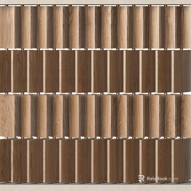Stylish Modern Wooden Partition With Vertical Slats And Natural Wood Grain 3d model 