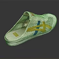 White Mesh Slippers With Yellow Blue Stripes Casual Open Back Comfortable Daily Wear