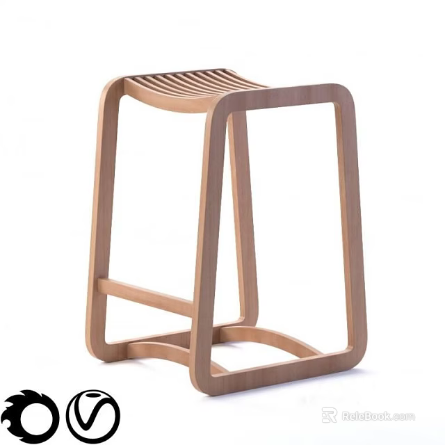 Modern Wooden Stool Design With Geometric Frame Striped Seat And Sleek Structure 3d model 
