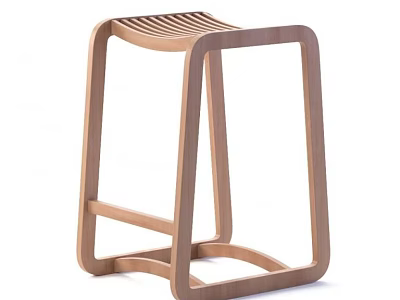 Modern Wooden Stool Design With Geometric Frame Striped Seat And Sleek Structure 3d model