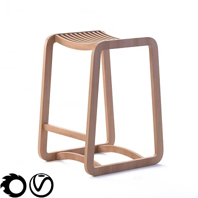 Modern Wooden Stool Design With Geometric Frame Striped Seat And Sleek Structure 3d model