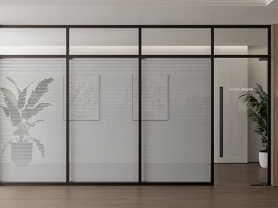 Modern Glass Partition With Black Frame And Vertical Striped Panels For Interior Design 3d model