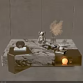 Modern Marble Coffee Table With Golden Metal Frame Decorative Items And Storage Shelf