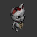 Cartoon White Cat Game Anime Character With Red Ears And Golden Plaque