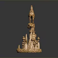 Golden Horse Sculpture With Intricate Carved Base For Decorative