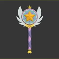 Magical Wand With Wings Star Center Golden Crown Top And Purple Pink Handle