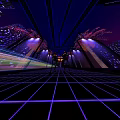 Futuristic Urban Architecture With Skyscrapers Neon Lights And Grid Patterned Ground At Night