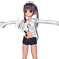 Game Anime Character With Purple Hair Ponytail White Top Black Shorts Arms Outstretched