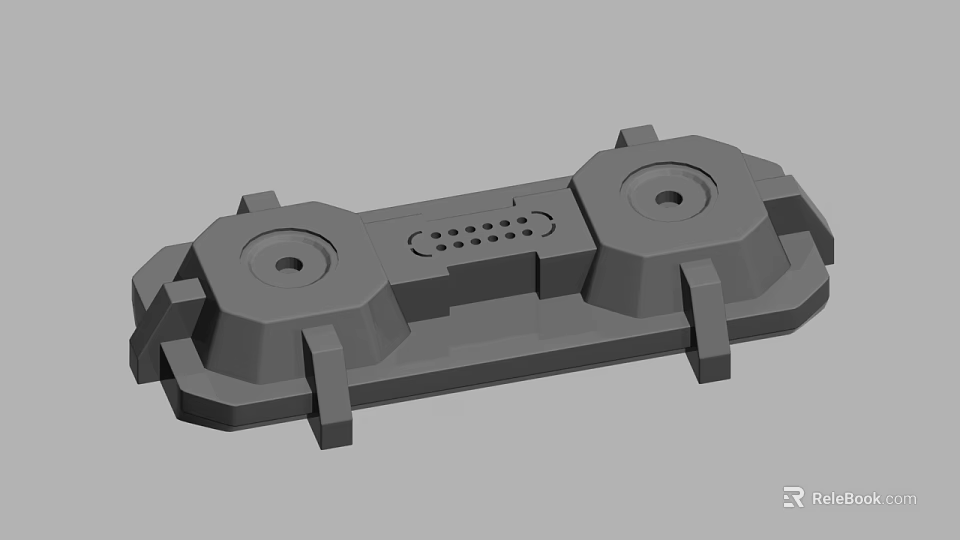 Gray 3D Mechanical Component With Symmetric Design And Circular Holes 3d model 