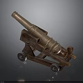 Old Historical Cannon Weapon With Brass Barrel And Wooden Carriage Two Wheels