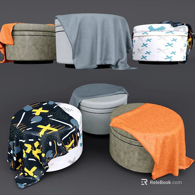Various Modern Ottoman Styles With Colorful Covers And Soft Blanket Accents 3d model 