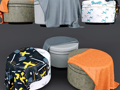 Various Modern Ottoman Styles With Colorful Covers And Soft Blanket Accents 3d model