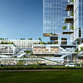 Modern Urban Commercial Street With High Rise Buildings Green Landscaping And Busy Pedestrian Zones