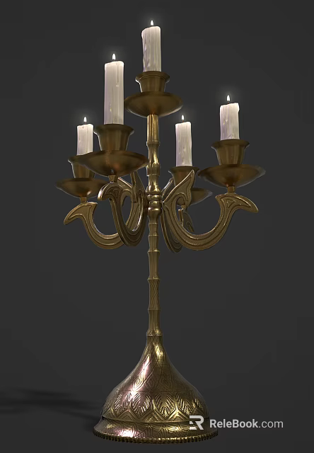 Ornate Brass Candelabra With Classic Design Multiple Curved Arms And Lit Candles 3d model 