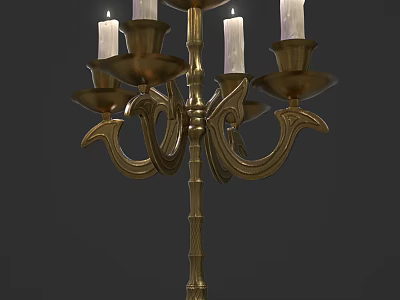 Ornate Brass Candelabra With Classic Design Multiple Curved Arms And Lit Candles 3d model