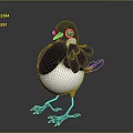 Cartoon Black And White Bird With Large Eyes Standing On Gray Background