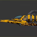 Yellow Futuristic Spaceship Model With Blue Accents And Dual Engines