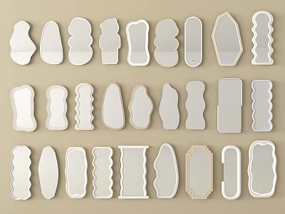 Mirrors in Various Shapes with Different Frame Designs Arranged on Beige Background 3d model