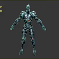 Futuristic Sci Fi Game And Movie Character With Silver Red Mechanical Armor And Detailed Body