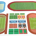 Diverse Soccer Field Layouts With Running Tracks And Green Turf Surfaces