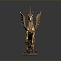 Golden Winged Unicorn Statue With Decorative Base And Ornate Details
