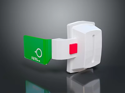 Computer Hardware Module Featuring Green Panel 11th Gen Logo Arrow Symbol White Body Red Button 3d model