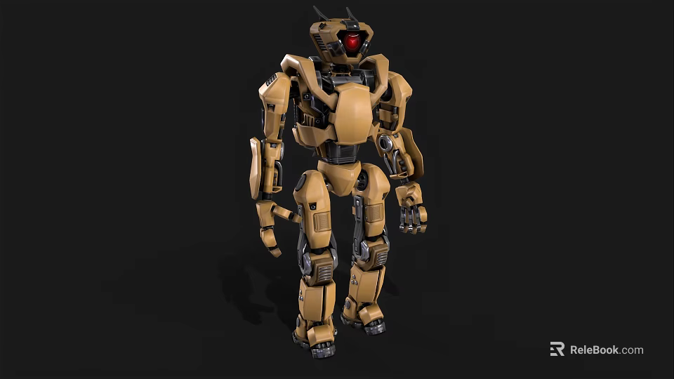 Smart Robot With Yellow Mechanical Body Armored Design And Red Eyes 3d model 