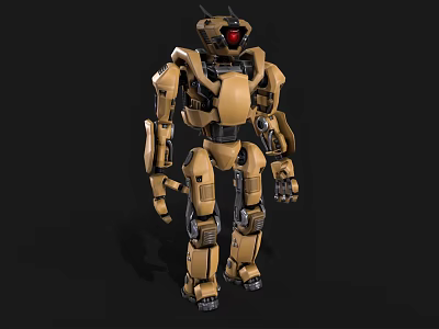 Smart Robot With Yellow Mechanical Body Armored Design And Red Eyes 3d model
