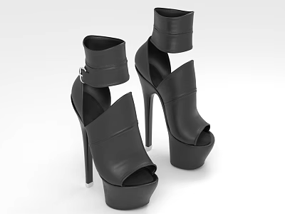 Stylish Black High Heel Shoes With Platform Ankle Strap And Peep Toe Design 3d model