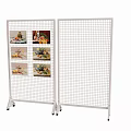 White Grid Display Rack With Wheels And Hanging Food 3d model