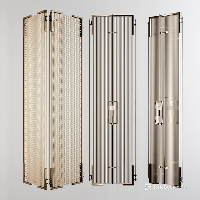 Sleek Modern Room Divider With Metallic Frame And Vertical Glass Slats 3d model 