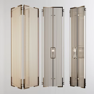 Sleek Modern Room Divider With Metallic Frame And Vertical Glass Slats 3d model