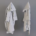 Two Light Colored Long Coats With Wrinkled Design And Pockets Hanging On Gray Background 3d model