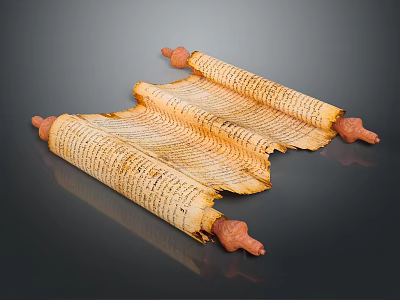 Intricately Carved Ancient Scroll Sculptures With Detailed Text And Decorative Ends 3d model