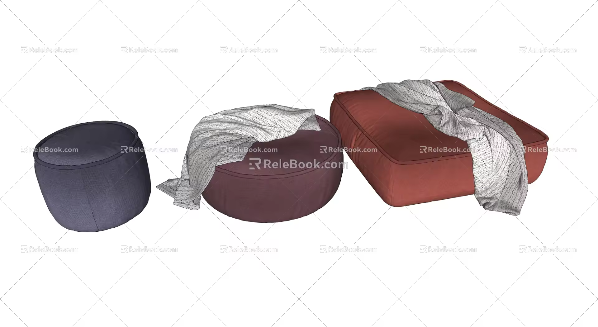 Modern Sofa Stool Combination Fabric Stool 3d model