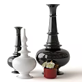 Decorative Ornament Set With Black Vases White Container And Red Plant Pot
