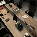 Office Workstations With Modern Desks Ergonomic Black Chairs Office Supplies Documents And Laptop