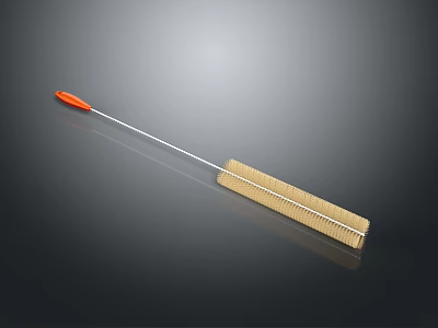 Long Handle Household Cleaning Brush With Orange Grip And Yellow Bristle Head 3d model