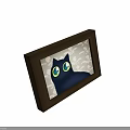 Brown Picture Frame With Black Cat Having Blue Eyes On Pink Background