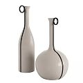 Modern Set of Two Ceramic Vases With Different Shapes Black Line Decorations And Loop Handles