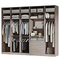 Modern Wooden Wardrobe With Hanging Clothes Folded Linen Storage Drawers And Baskets